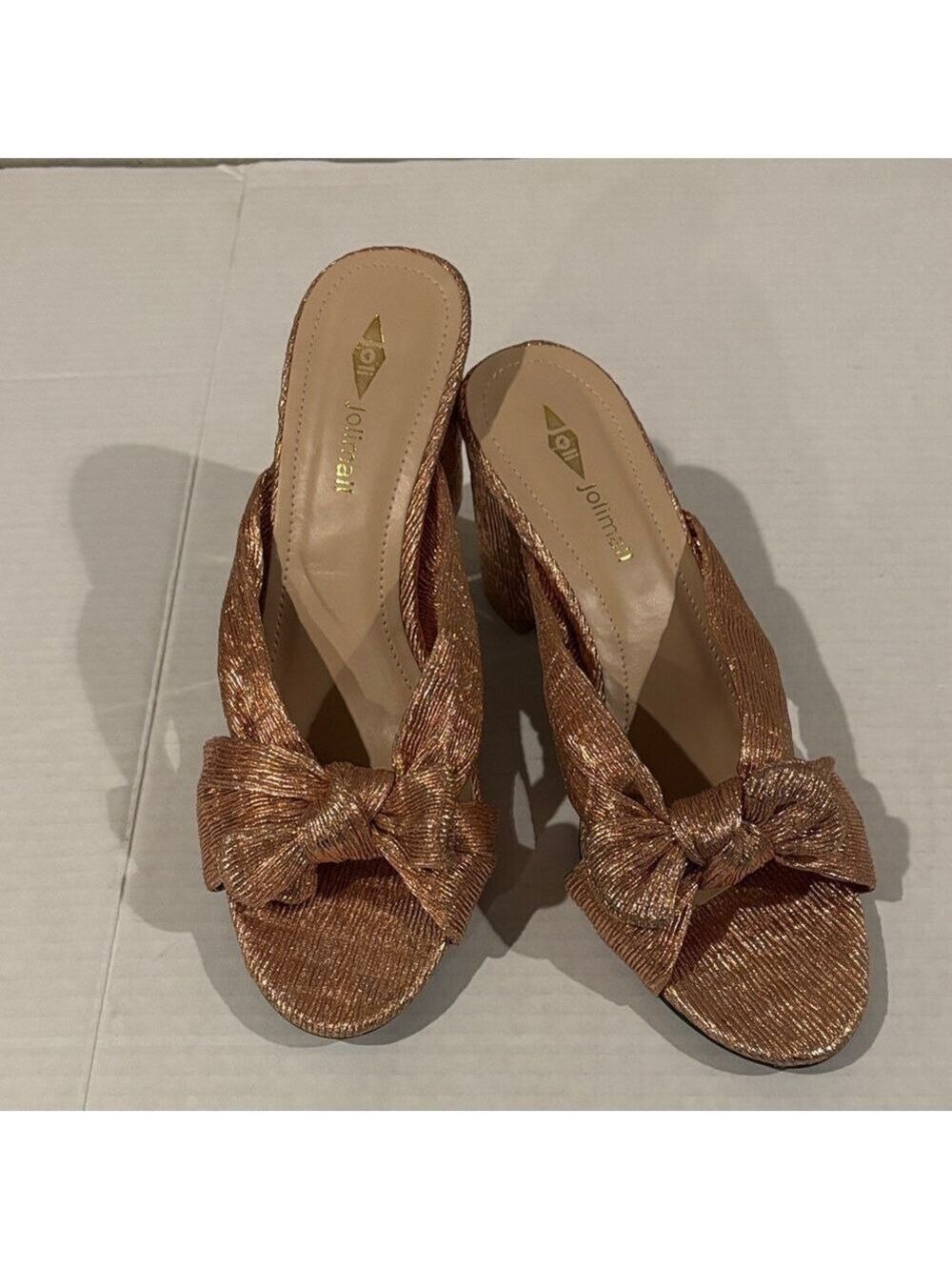 JoliMall Rose Gold Sandals With Bow On Vamp - Size 9